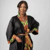 Blue & African Kente Print Satin Kimono Robe