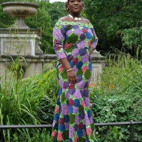 Lace Trim African Print Fit & Flare Occasion Dress