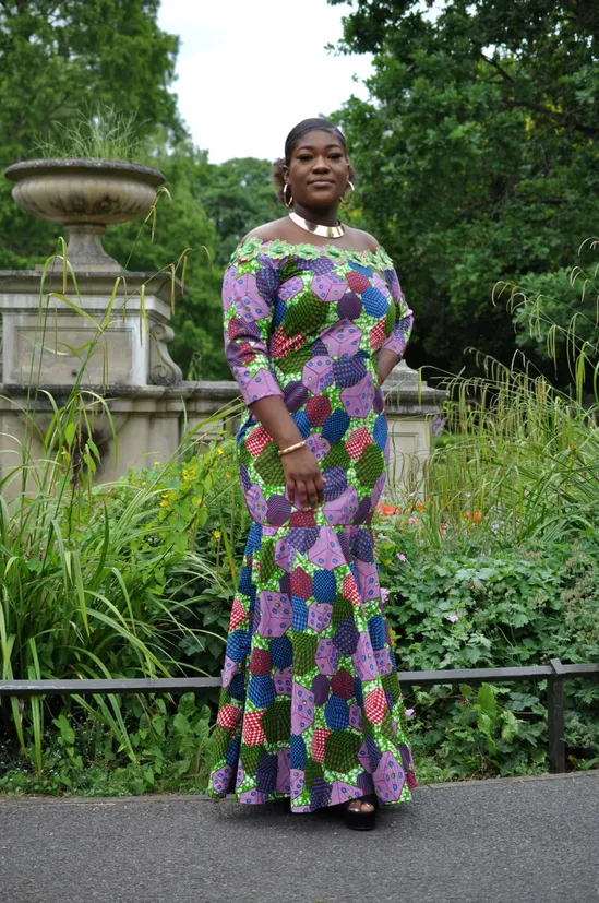 Lace Trim African Print Fit & Flare Occasion Dress