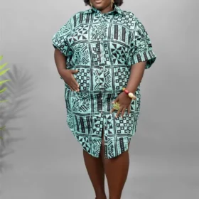 Plus Size African Print Shirt Dress