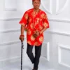 Red and Gold Men’s African Traditional Embroidery Shirt