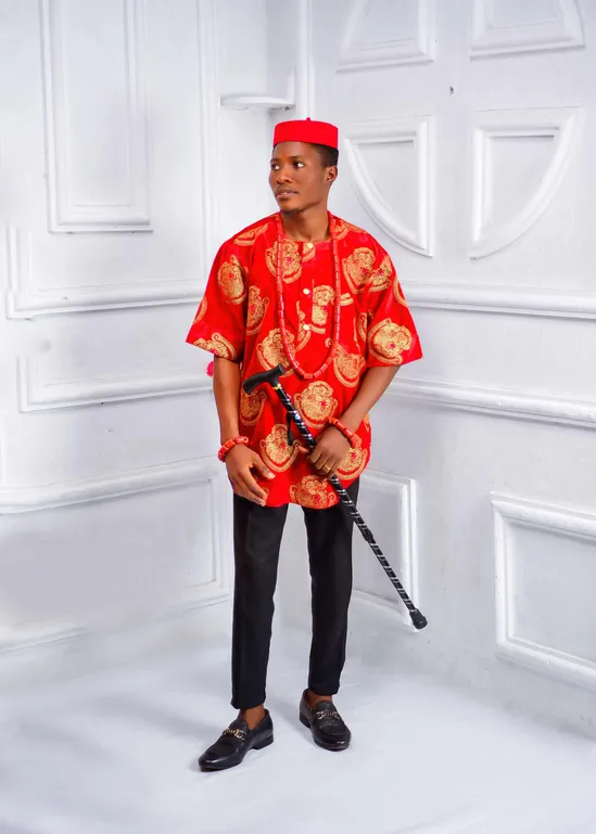 Red and Gold Men’s African Traditional Embroidery Shirt 2