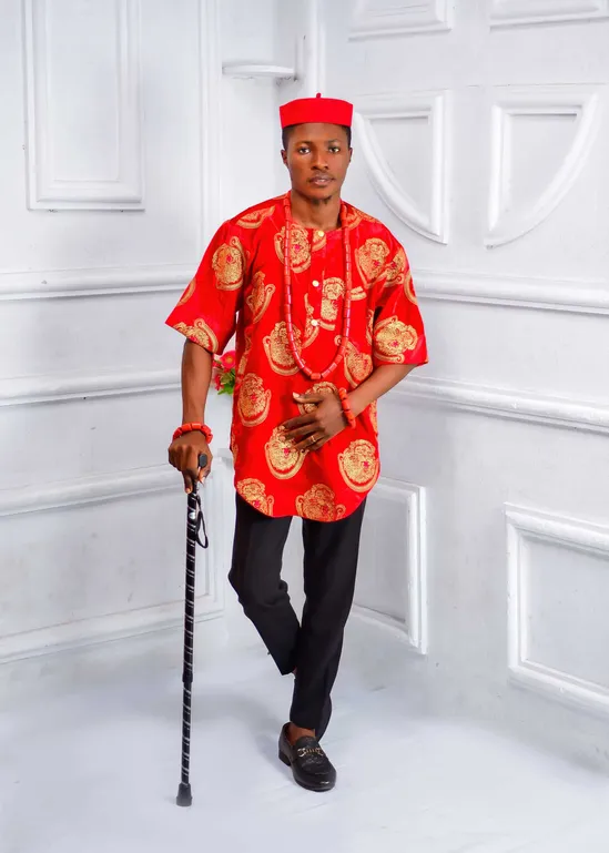 Red and Gold Men’s African Traditional Embroidery Shirt