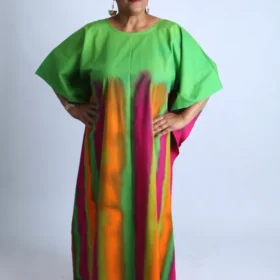 Vibrant Striped African Kaftan Bubu Maxi Dress With Matching Scarf 4