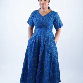 Elegant African Print Maxi Dress with Short Sleeves