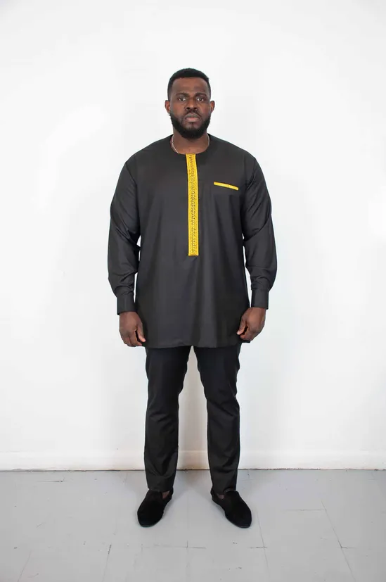 Black and Gold Men’s African Traditional Embroidery Shirt