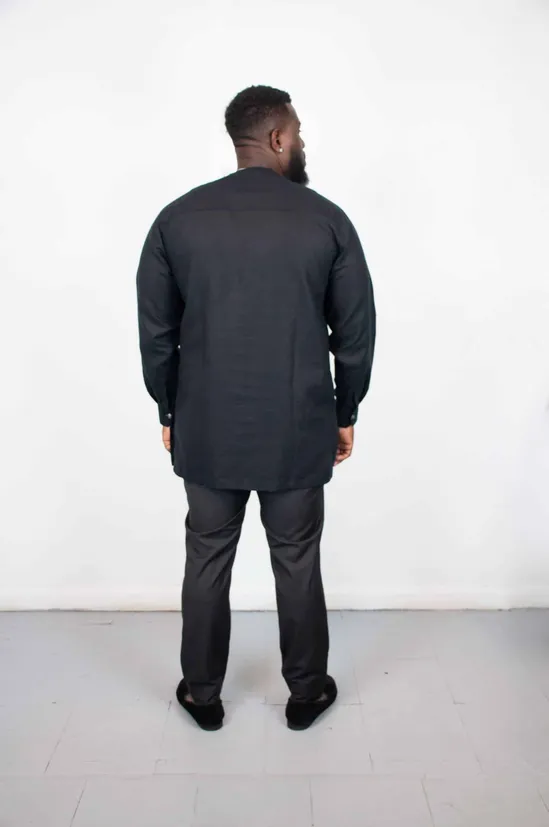 Black and Gold Men’s African Traditional Embroidery Shirt - Image 2