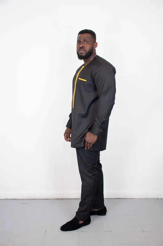 Black and Gold Men’s African Traditional Embroidery Shirt - Image 3