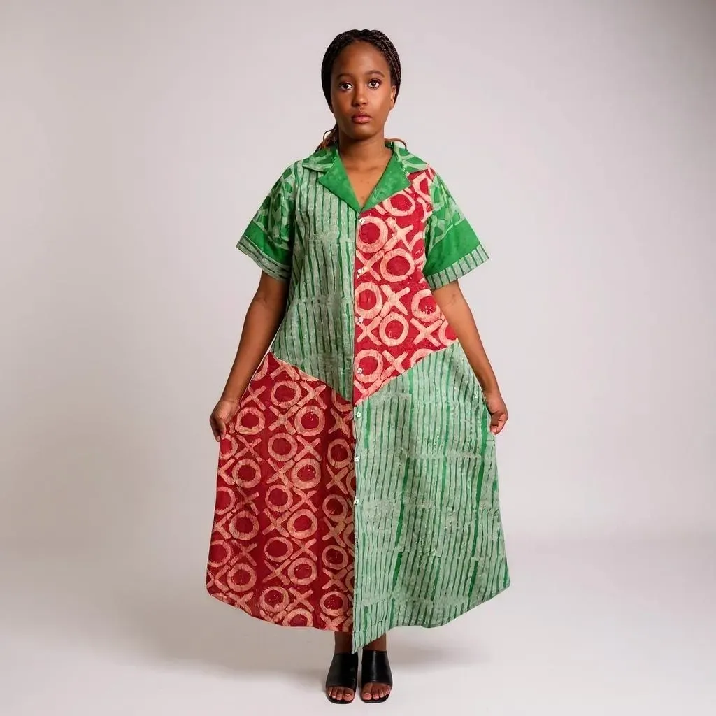 Adire Patchwork Shirt Dress