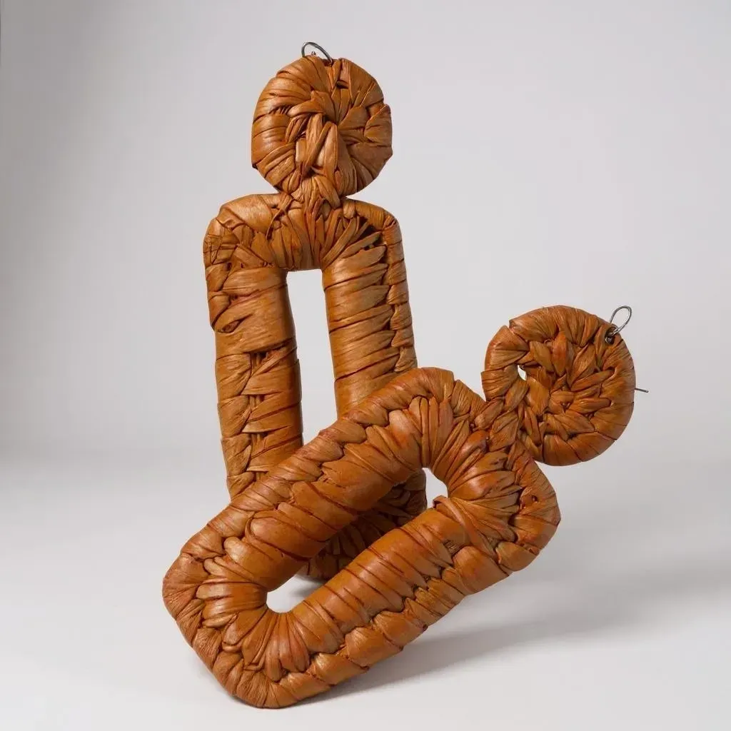 Orange Natural Raffia Earring