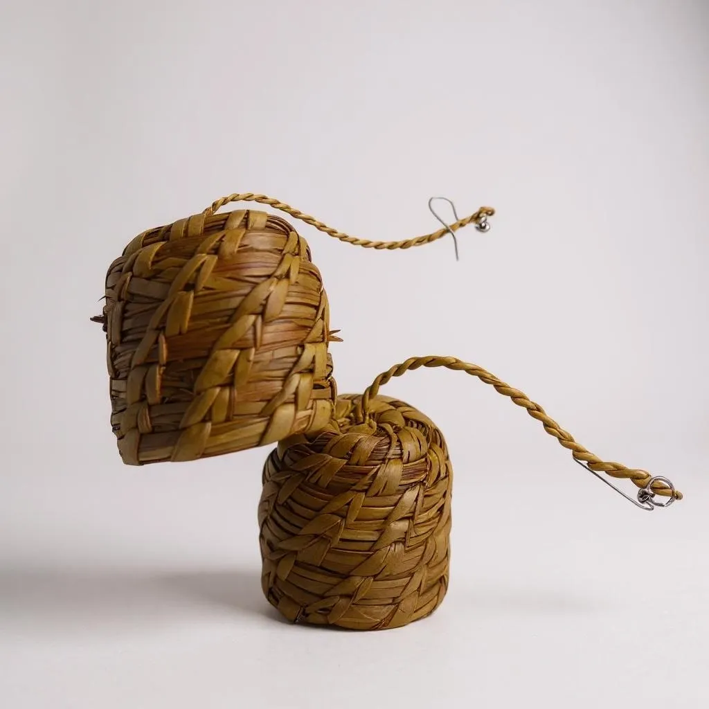 Dome Shaped Natural Raffia Earrings - Image 2