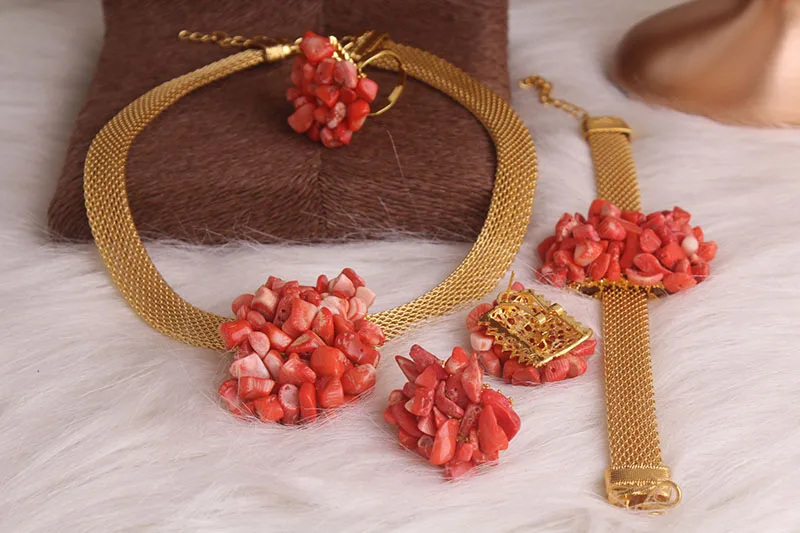African Coral Beaded Bridal Jewelry Set – Handmade Necklace & Bracelet for Weddings, Engagements & Parties (High Quality) - Image 6