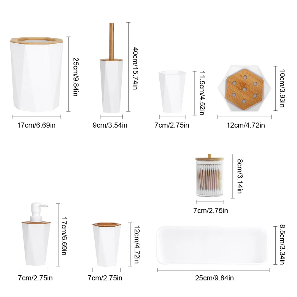 Eight-Piece Bathroom Accessories Set with Soap Dispenser and Trash Bin - Image 3