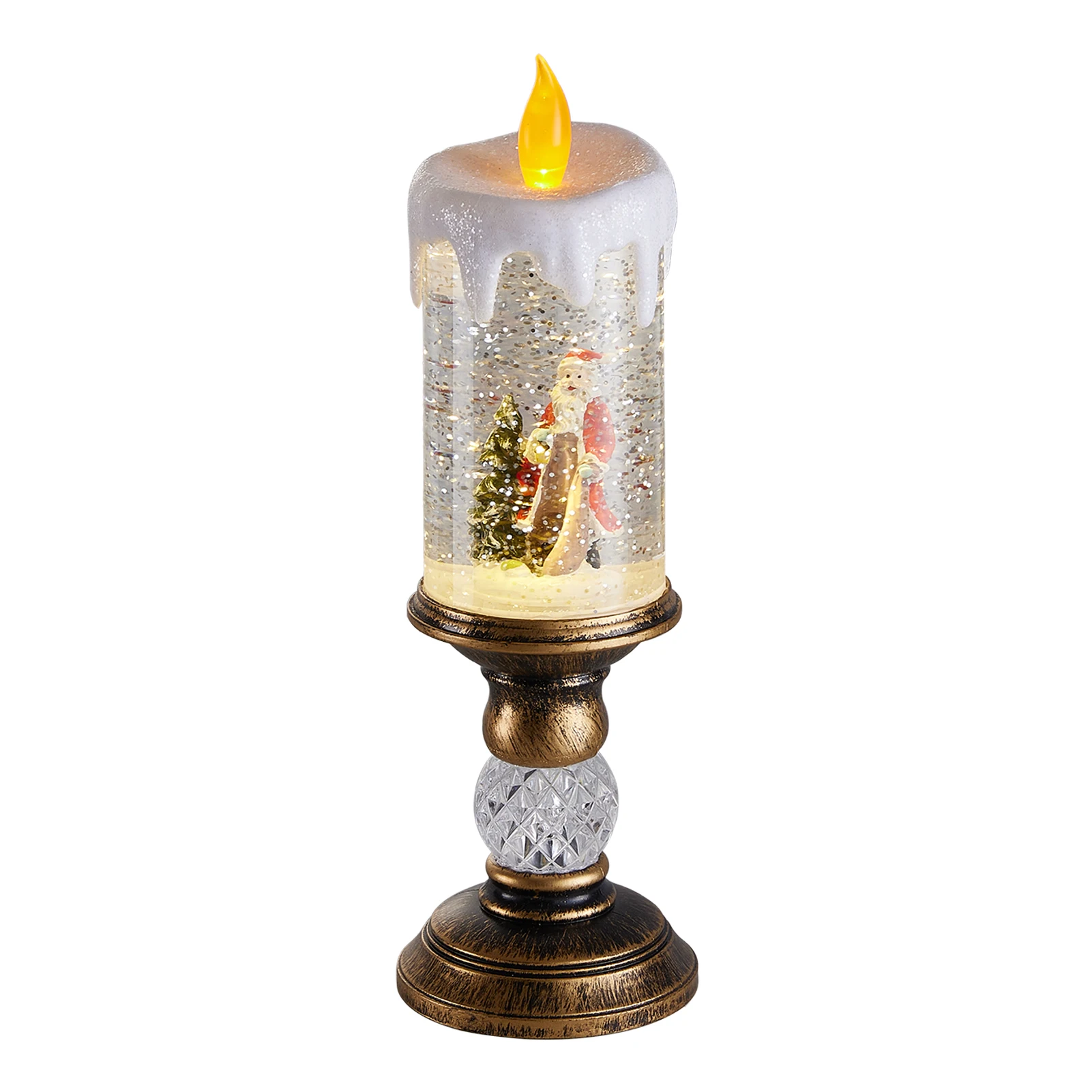 Voltsify decorative Christmas snow globe LED candle lamp with music function for holiday home décor.