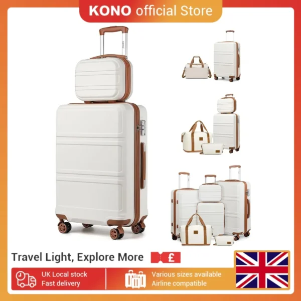 KONO Luggage Set – Hard Shell Suitcases with Spinner Wheels & Travel Bags, 20/24/28 Inch, 2/4/6-Piece Options