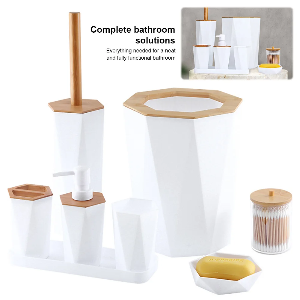 Eight-Piece Bathroom Accessories Set with Soap Dispenser and Trash Bin - Image 6