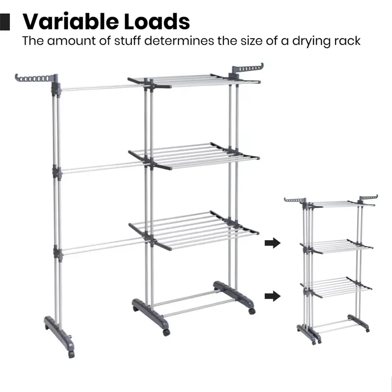 Foldable Adjustable 4-Tier Clothes Drying Rack Airer Stand - Image 2