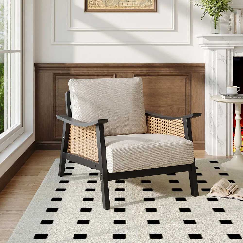 Mid-Century Rattan Upholstered Lounge Chair with Stylish Side Design - Image 4