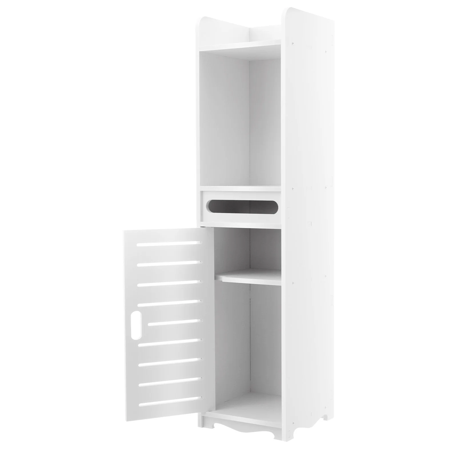 Wooden Standing Bathroom Cabinet with Adjustable Narrow Toilet Sideboard Shelves - Image 4