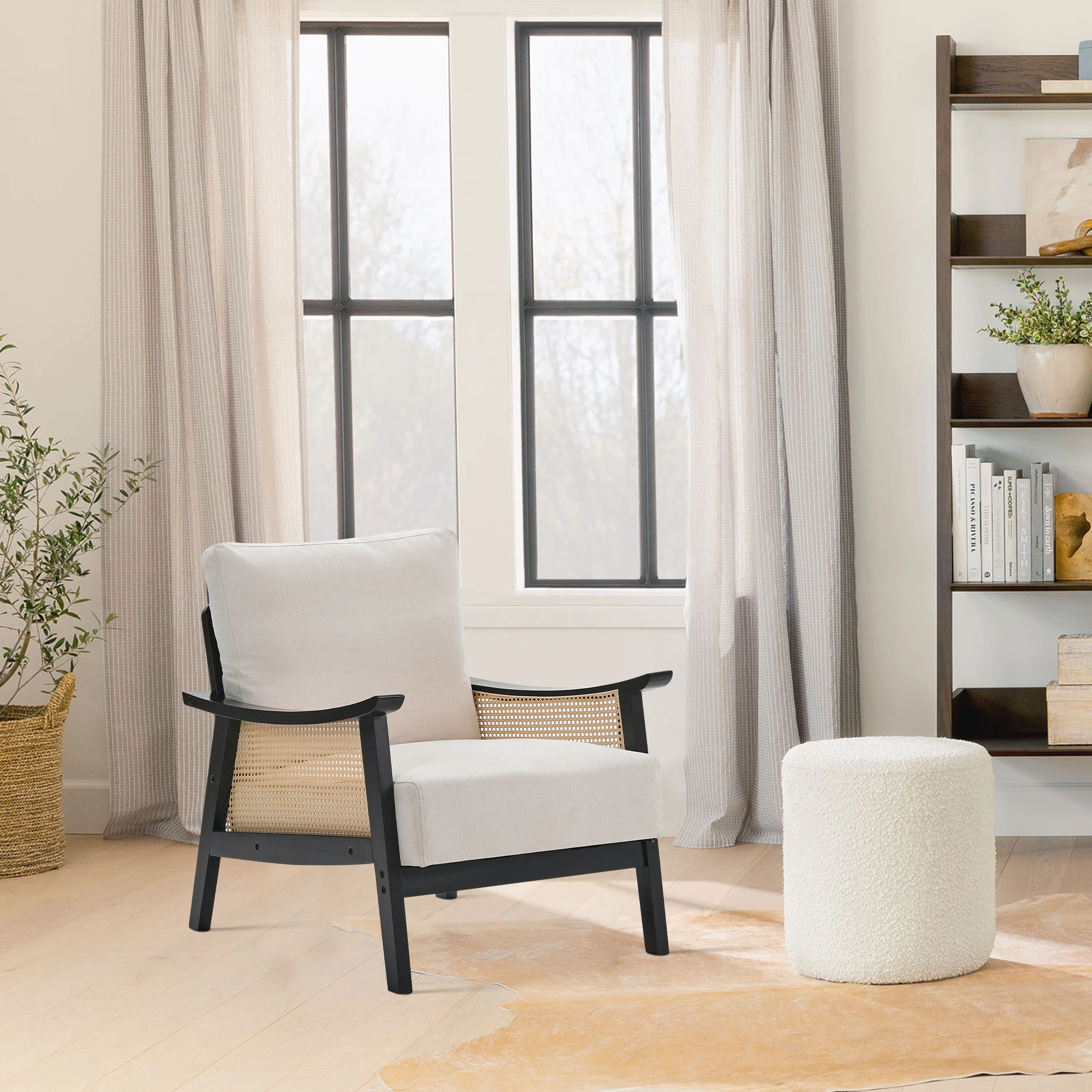 Mid-Century Rattan Upholstered Lounge Chair with Stylish Side Design - Image 2