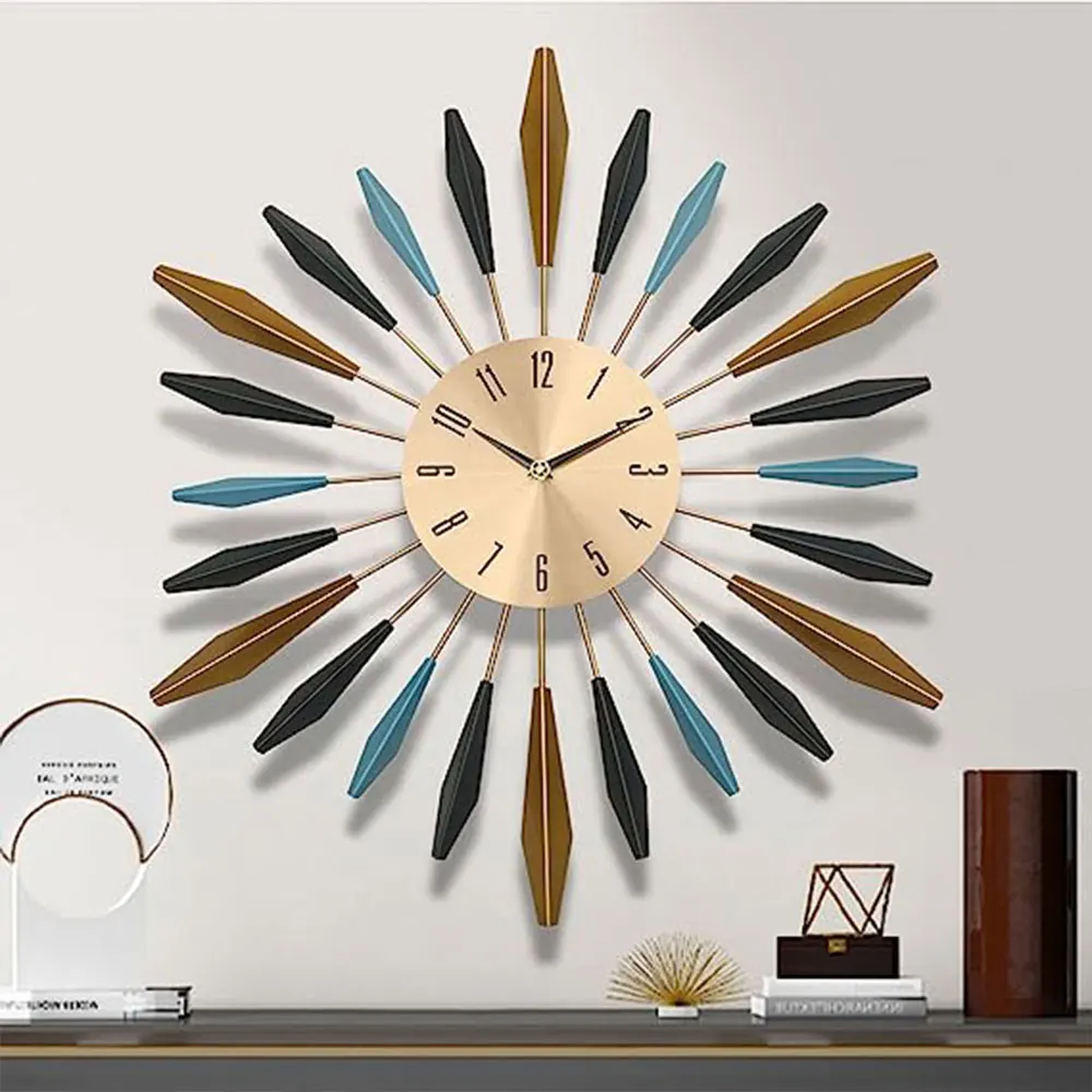 Large Metal Starburst Decorative Wall Clock - Image 4