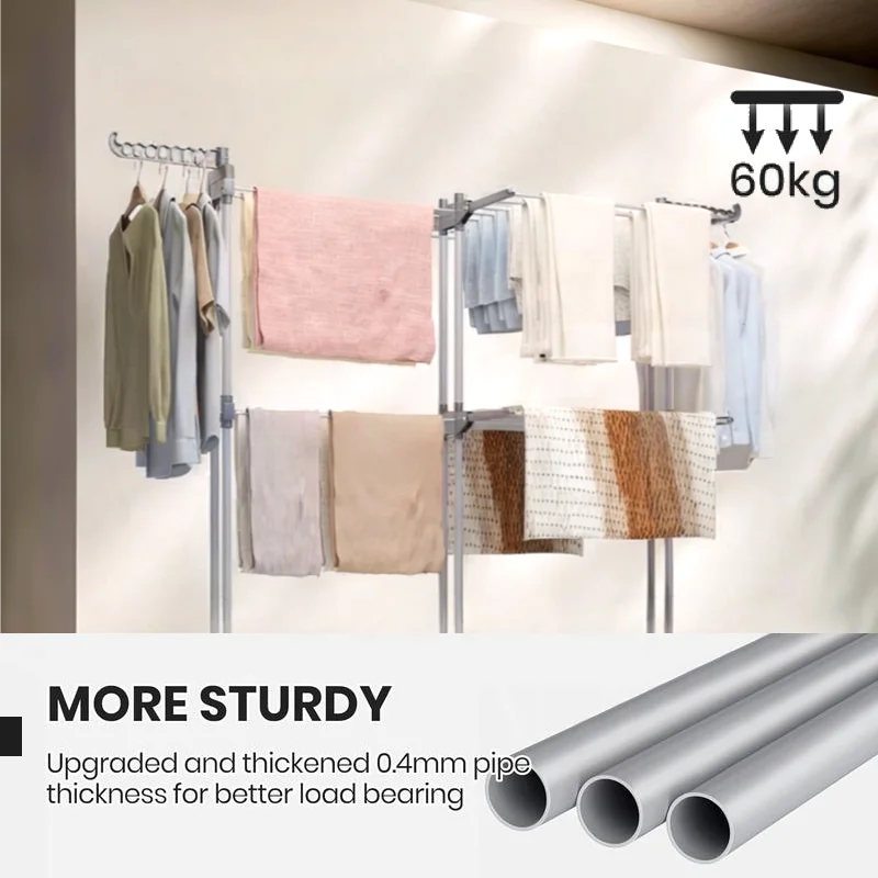 Foldable Adjustable 4-Tier Clothes Drying Rack Airer Stand - Image 3