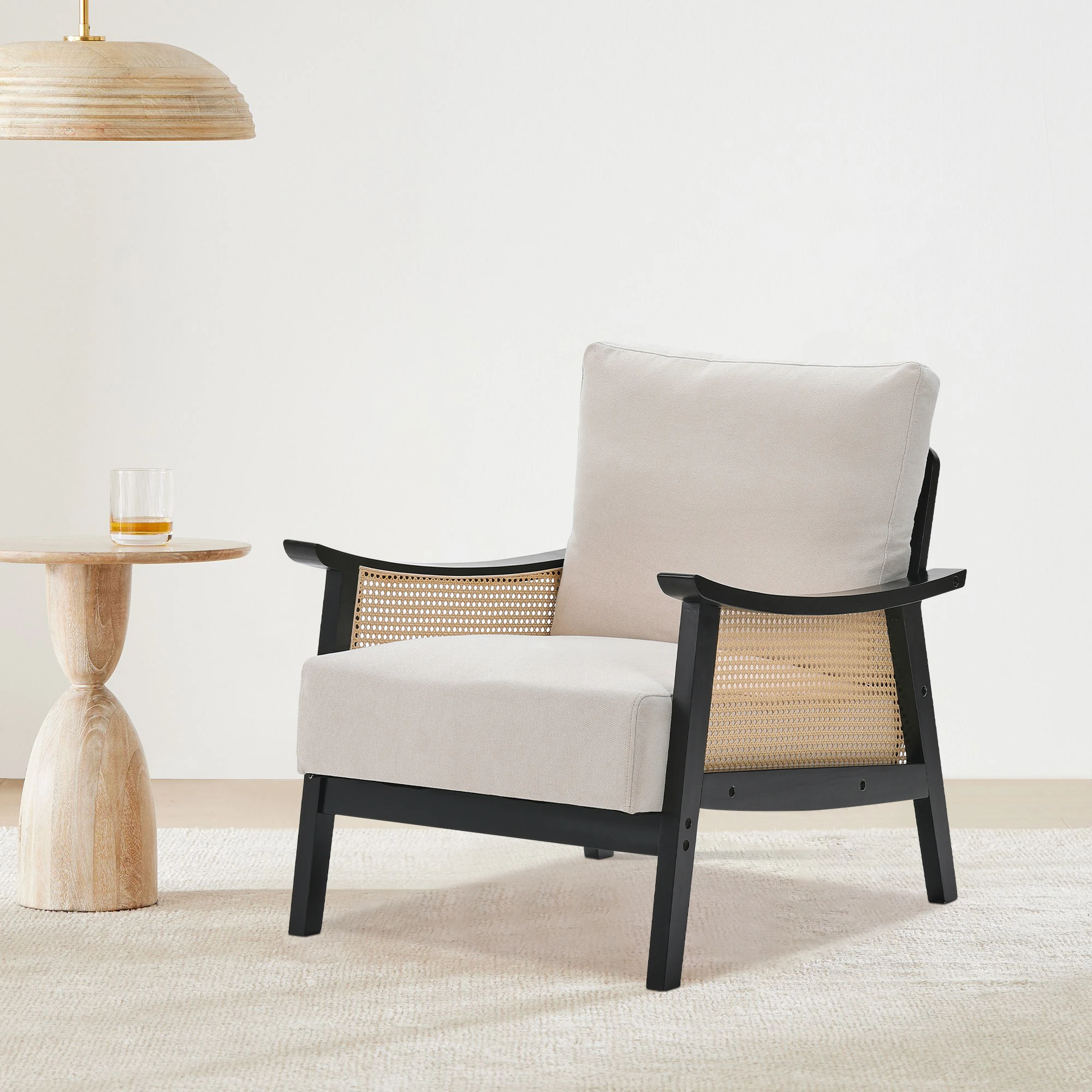 Mid-Century Rattan Upholstered Lounge Chair with Stylish Side Design - Image 7