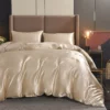 Luxury 3-Piece Classic Solid Silk-Like Polyester Bedding Set – Duvet Cover & 2 Pillowcases, Soft Tatting Weave, No Filler