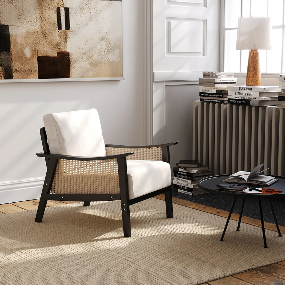 Mid-Century Rattan Upholstered Lounge Chair with Stylish Side Design