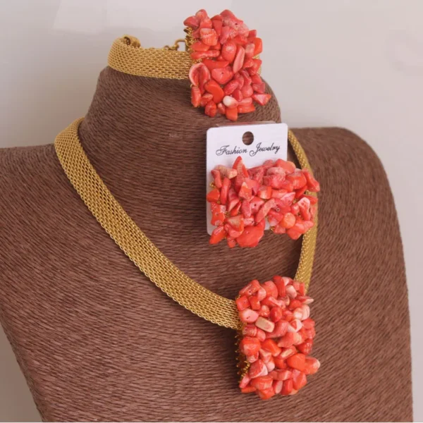 African Coral Beaded Bridal Jewelry Set – Handmade Necklace & Bracelet for Weddings, Engagements & Parties (High Quality)