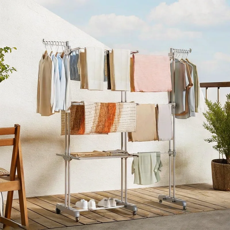 Foldable Adjustable 4-Tier Clothes Drying Rack Airer Stand - Image 4