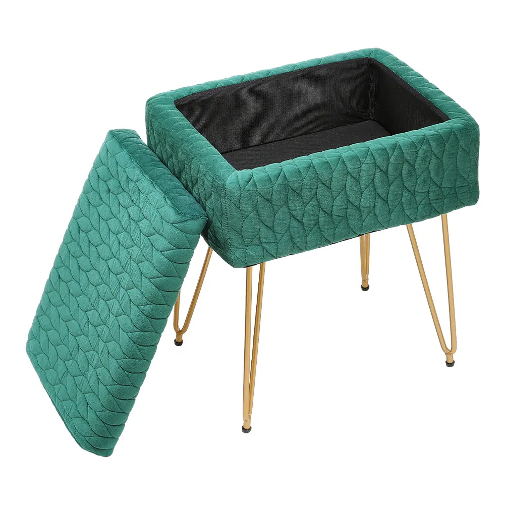 Rectangular Upholstered Storage Stool Multifunctional Bedroom Dressing Table Stool Metal Legs - Image 2