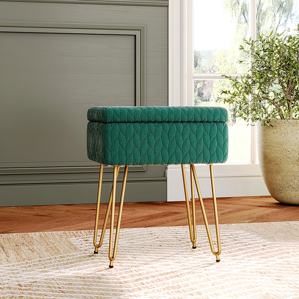 Rectangular Upholstered Storage Stool Multifunctional Bedroom Dressing Table Stool Metal Legs - Image 6