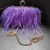 2024 purple feather clutch purse with knuckle ring handle and ostrich feather decoration for weddings and parties.
