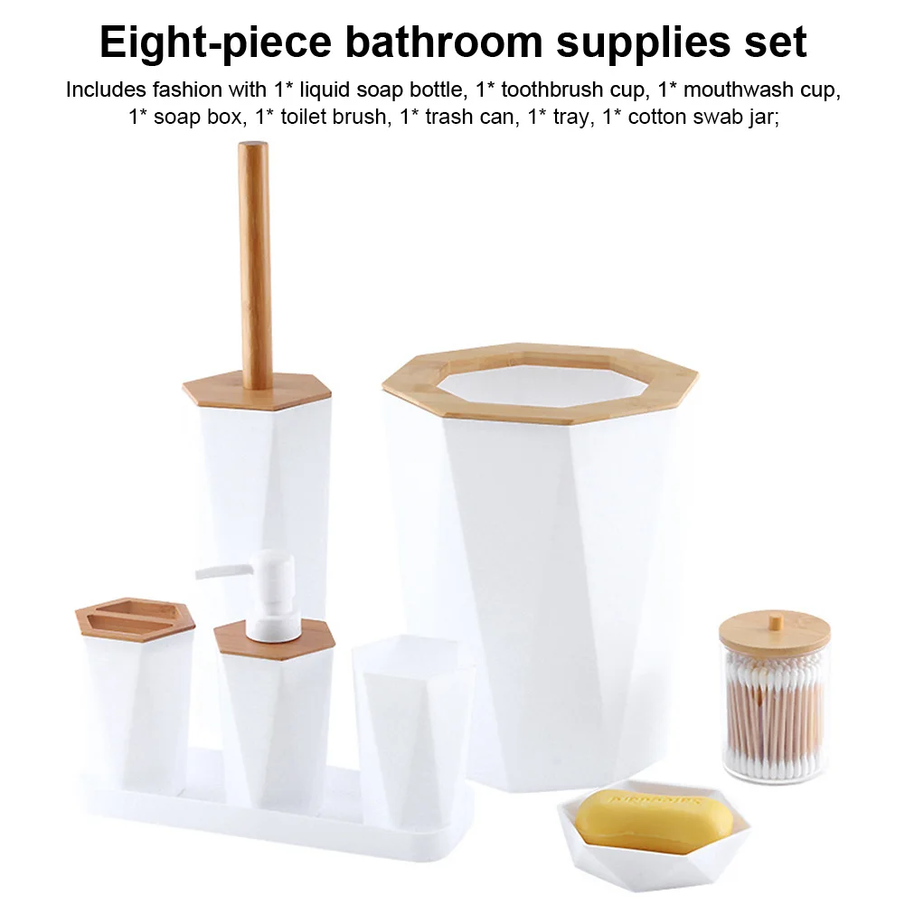 Eight-Piece Bathroom Accessories Set with Soap Dispenser and Trash Bin - Image 2