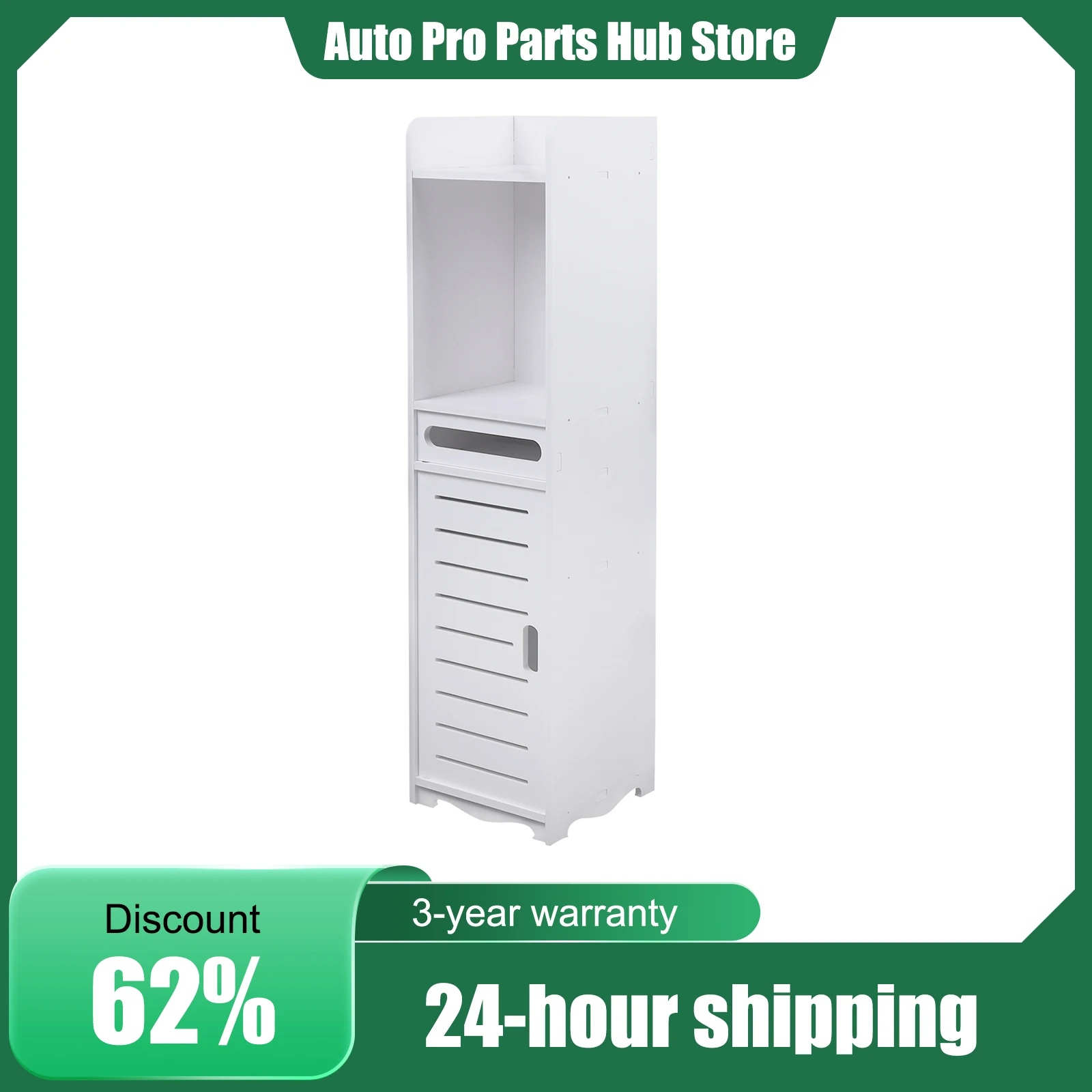 Wooden Standing Bathroom Cabinet with Adjustable Narrow Toilet Sideboard Shelves