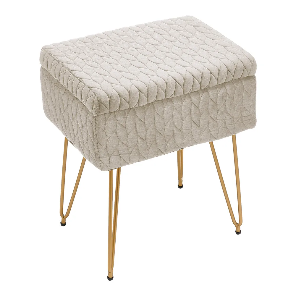 Rectangular Upholstered Storage Stool Multifunctional Bedroom Dressing Table Stool Metal Legs - Image 3