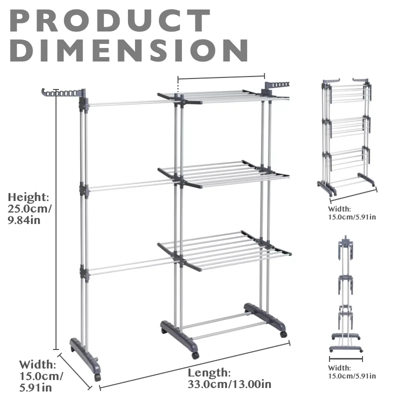 Foldable Adjustable 4-Tier Clothes Drying Rack Airer Stand