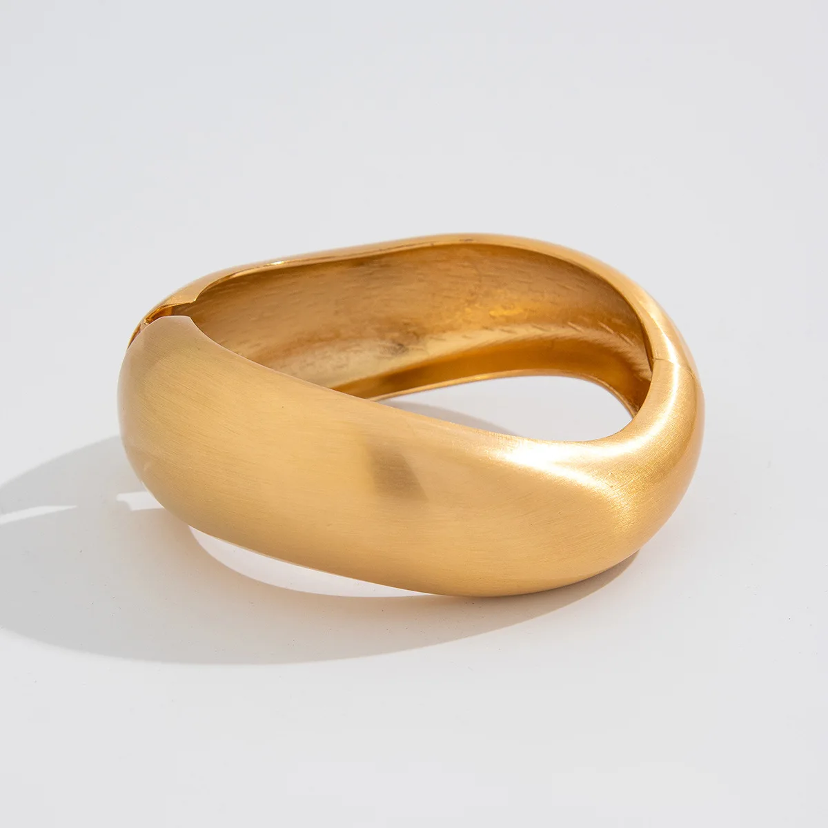 Chunky Gold Water Drop Wide Metal Open Cuff Bangle - Image 6