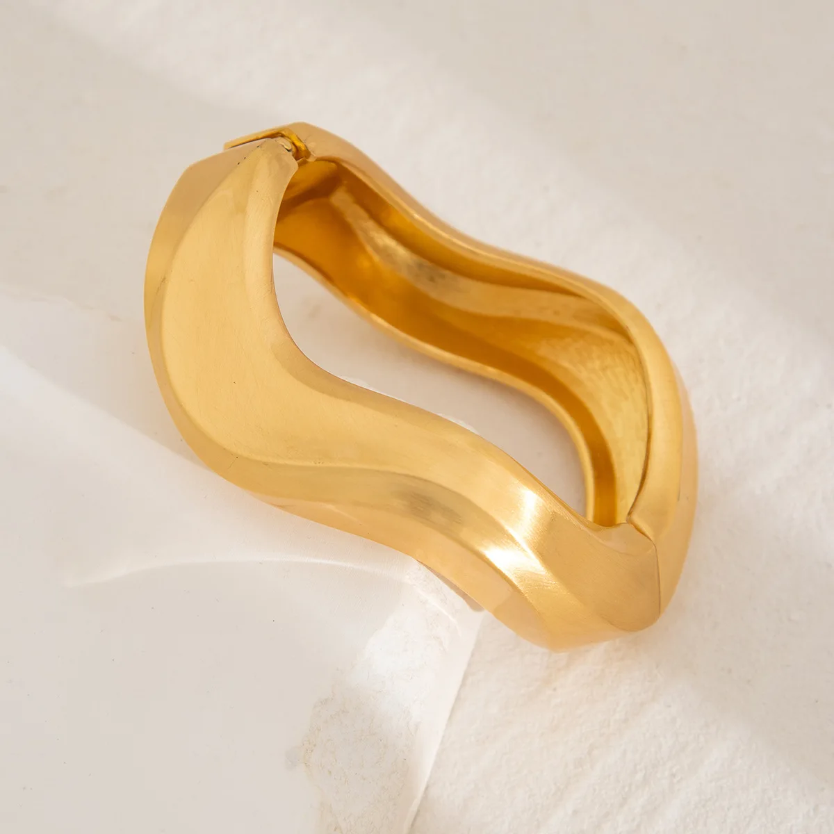 Chunky Gold Water Drop Wide Metal Open Cuff Bangle - Image 5