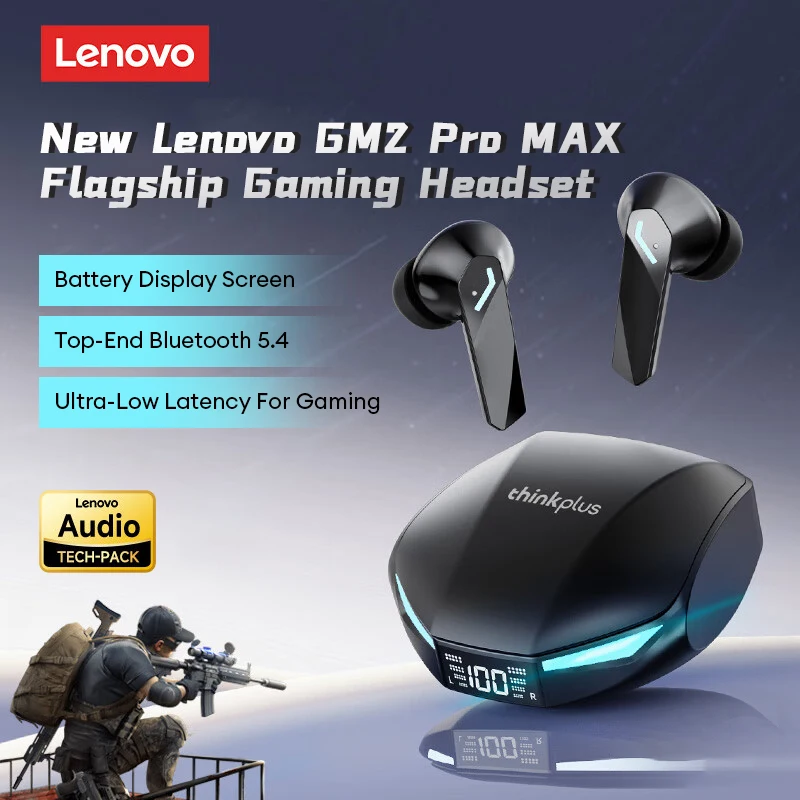 Lenovo GM2 PRO MAX Wireless Bluetooth Waterproof Noise-Cancelling Earbuds