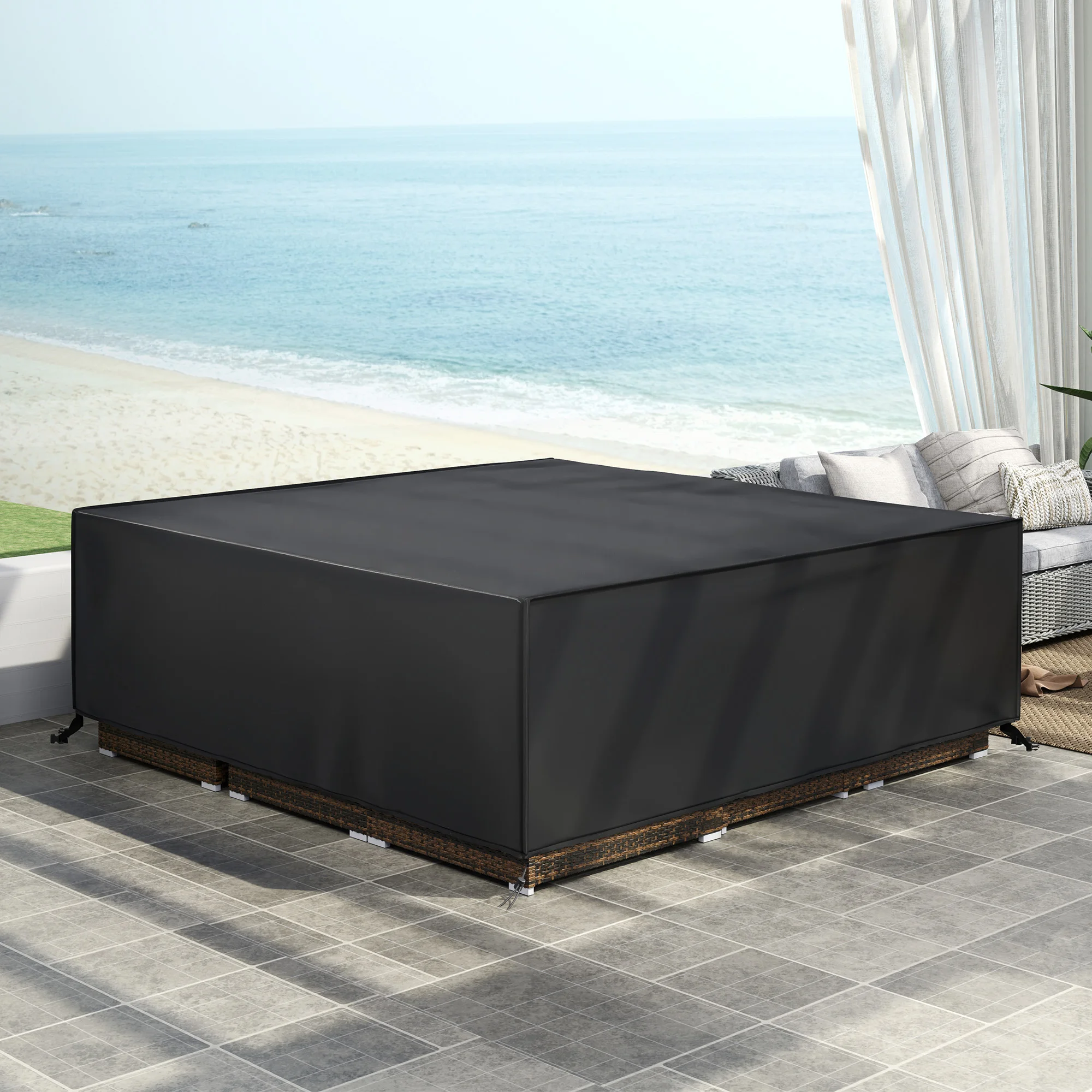 Outsunny Large Patio Furniture Cover 600D Waterproof Black - Image 5
