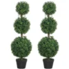 HOMCOM Set of 2 Decorative Green Artificial Boxwood Trees