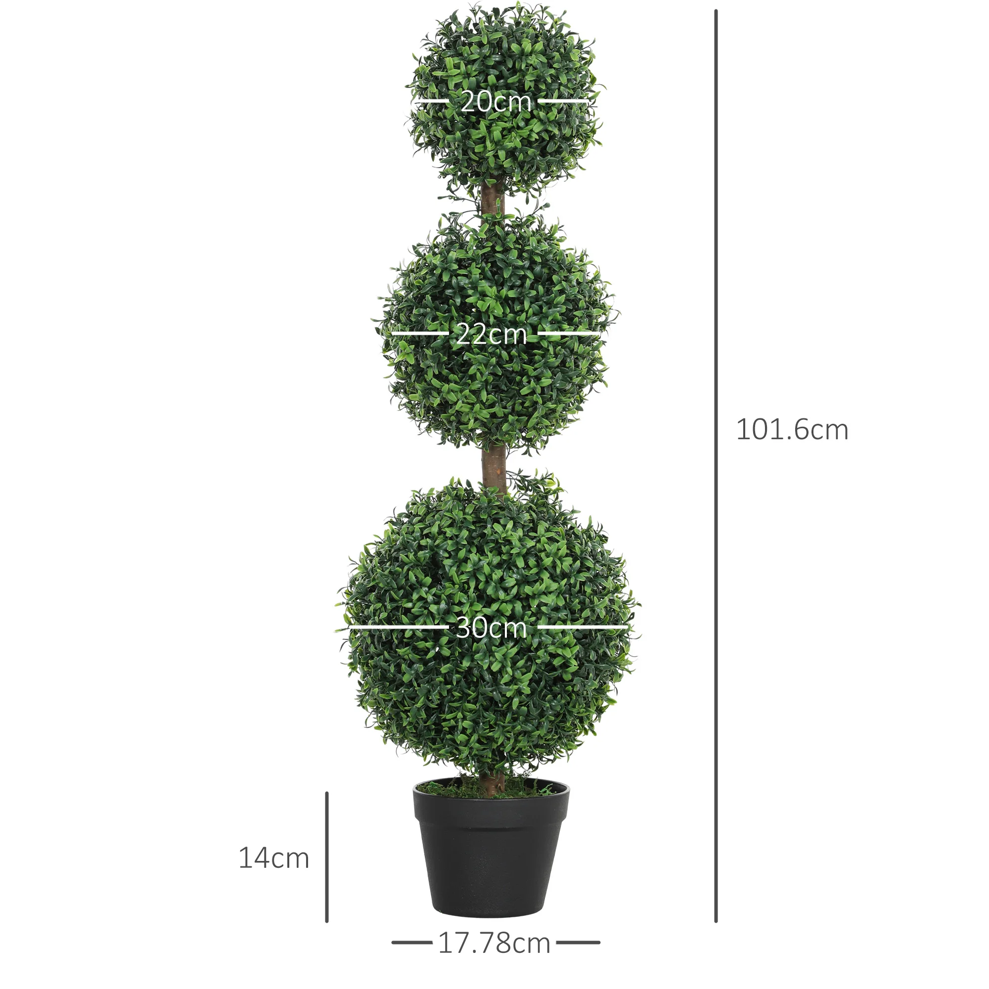 HOMCOM Set of 2 Decorative Green Artificial Boxwood Trees - Image 3