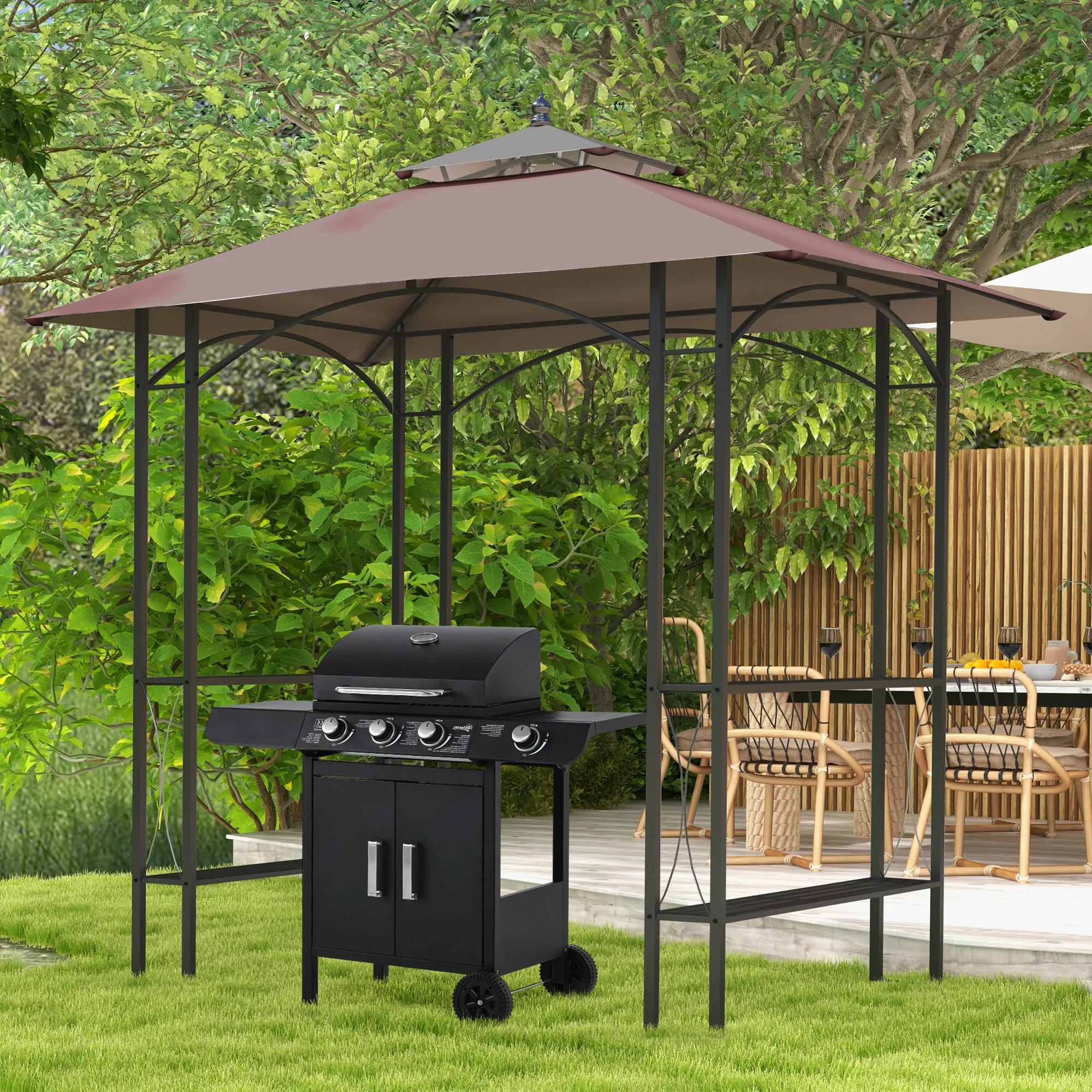 Outsunny Coffee BBQ Tent Canopy Patio Outdoor Awning Shelter - Image 2