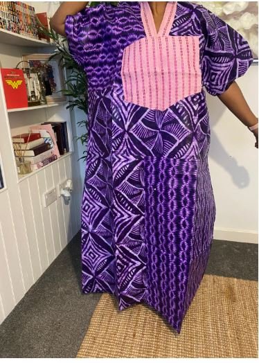 Baby Pink Grace African Print Adire Aso Oke Mix Kaftan