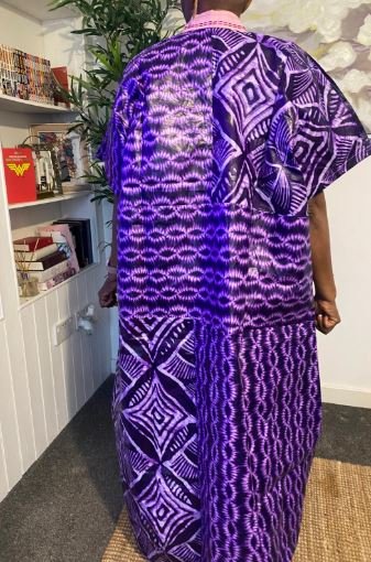 Baby Pink Grace African Print Adire Aso Oke Mix Kaftan - Image 2