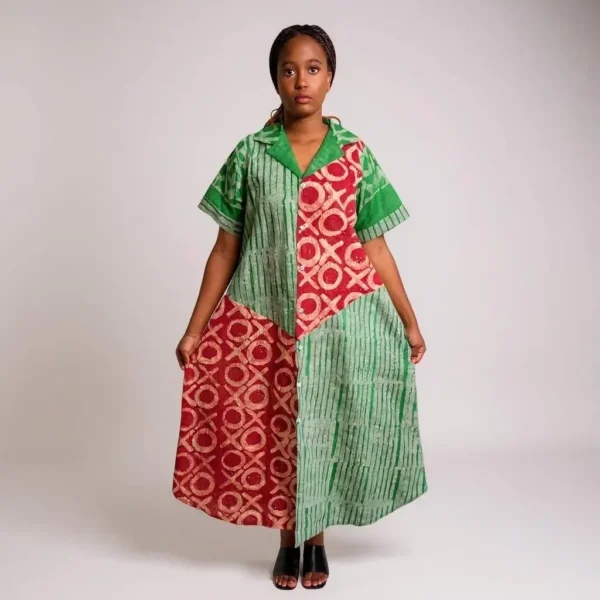 Adire Patchwork Shirt Dress