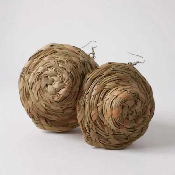 Hat Shaped Natural Raffia Earrings
